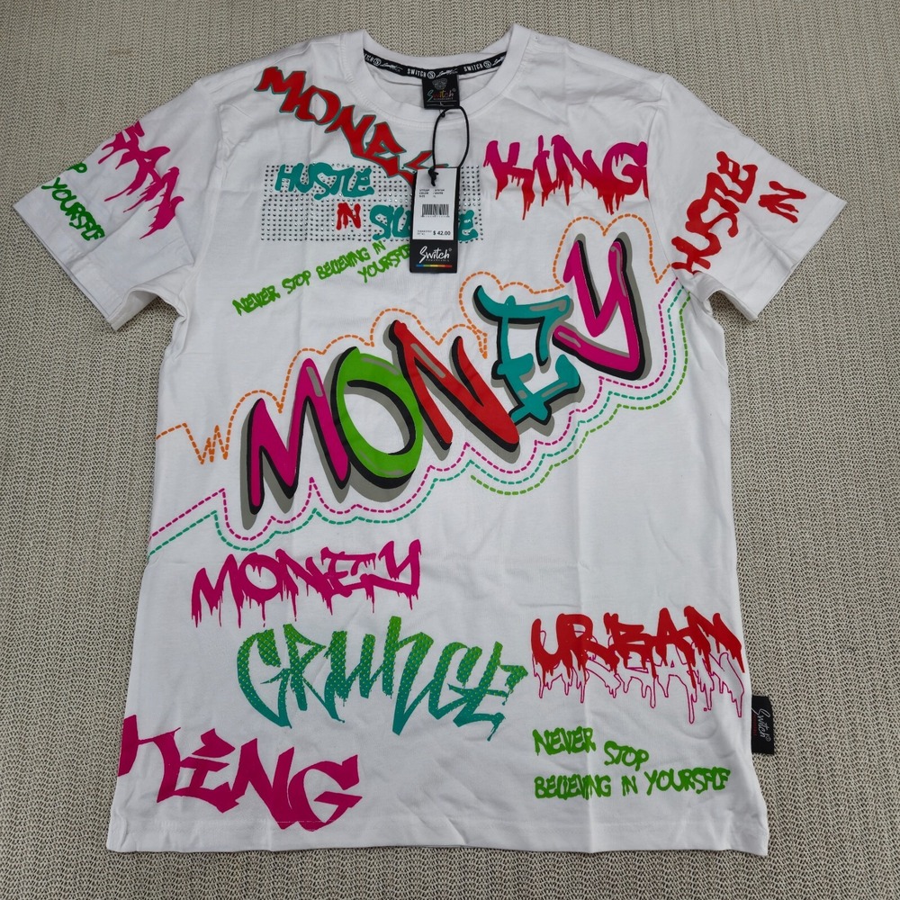 Switch Remarkable Shirt Mens Large White Cash Money AOP Print Hip Hop Streetwear